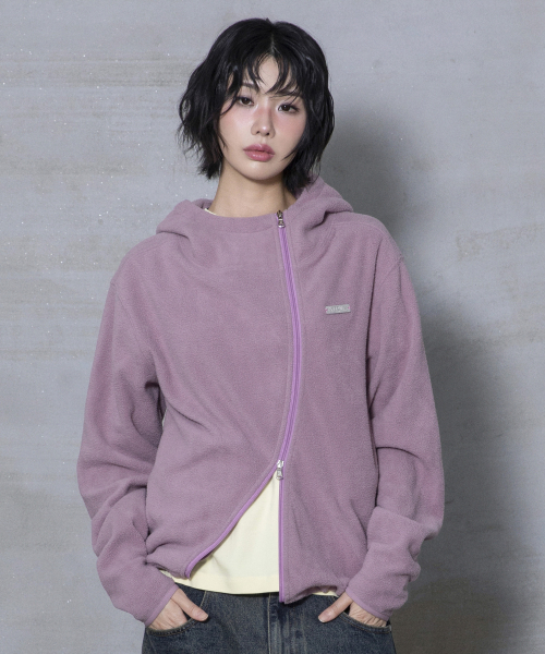 XJ148 커브드 지퍼 라이트 플리스 후드 집업 (LAVENDER)