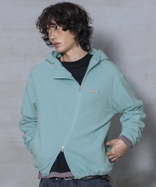 XJ148 커브드 지퍼 라이트 플리스 후드 집업 (MINT)