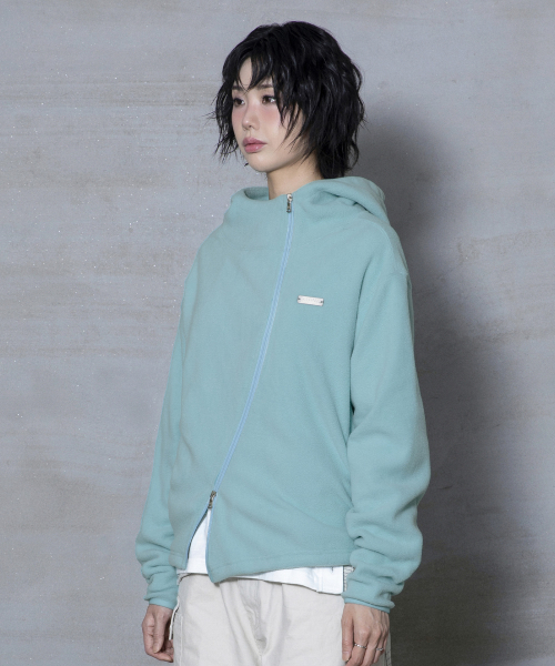 XJ148 커브드 지퍼 라이트 플리스 후드 집업 (MINT)