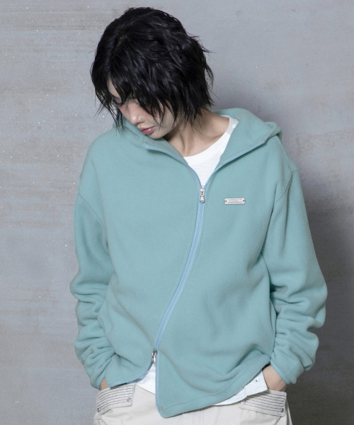 XJ148 커브드 지퍼 라이트 플리스 후드 집업 (MINT)