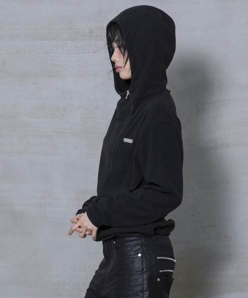 XJ148 커브드 지퍼 라이트 플리스 후드 집업 (BLACK)