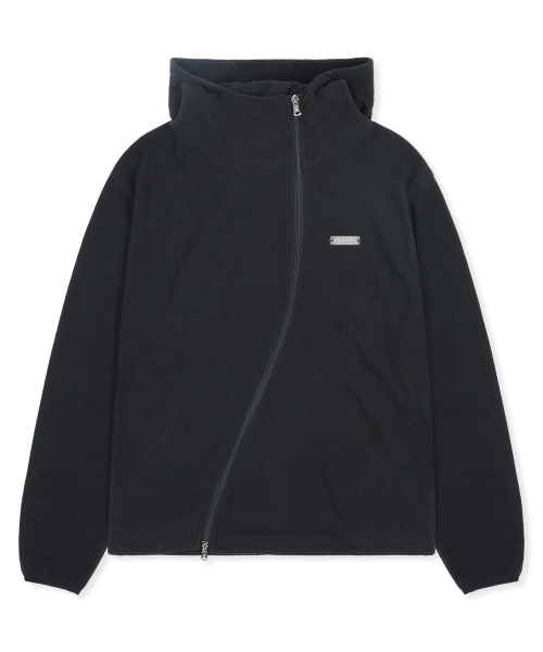XJ148 커브드 지퍼 라이트 플리스 후드 집업 (BLACK)