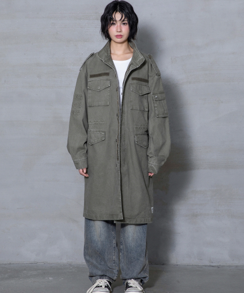 XJ143 밀리터리 빈티지 워싱 롱 M-65 필드 자켓 (KHAKI)