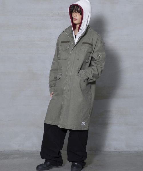 XJ143 밀리터리 빈티지 워싱 롱 M-65 필드 자켓 (KHAKI)
