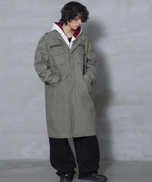 XJ143 밀리터리 빈티지 워싱 롱 M-65 필드 자켓 (KHAKI)
