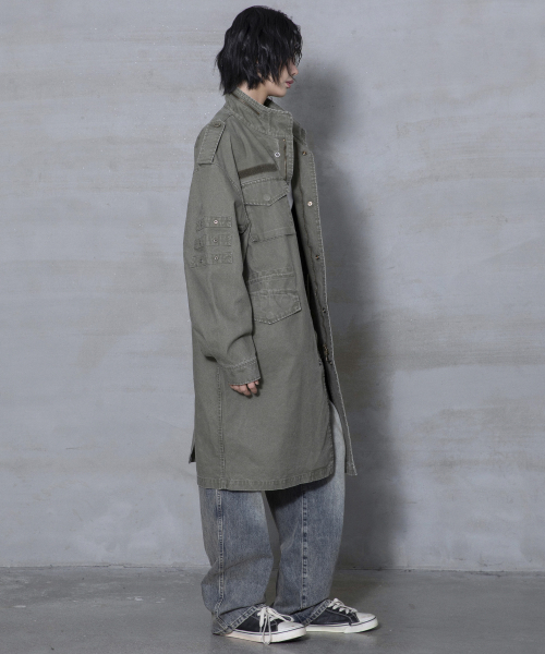 XJ143 밀리터리 빈티지 워싱 롱 M-65 필드 자켓 (KHAKI)