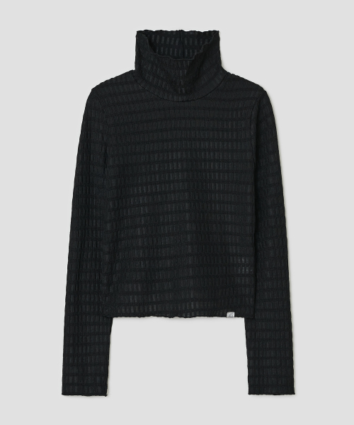 Textured Mock Neck Top [Black]