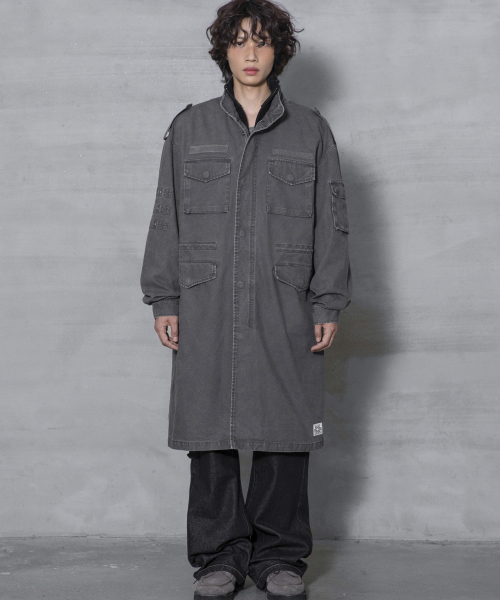 XJ143 밀리터리 빈티지 워싱 롱 M-65 필드 자켓 (CHARCOAL)