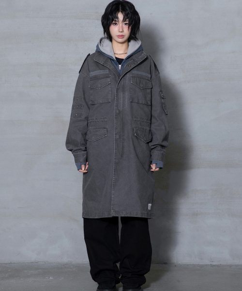 XJ143 밀리터리 빈티지 워싱 롱 M-65 필드 자켓 (CHARCOAL)