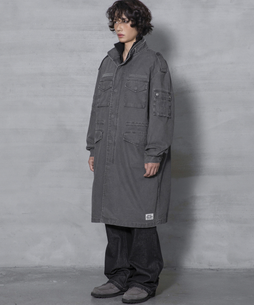 XJ143 밀리터리 빈티지 워싱 롱 M-65 필드 자켓 (CHARCOAL)