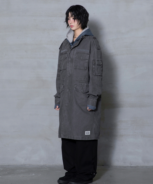 XJ143 밀리터리 빈티지 워싱 롱 M-65 필드 자켓 (CHARCOAL)
