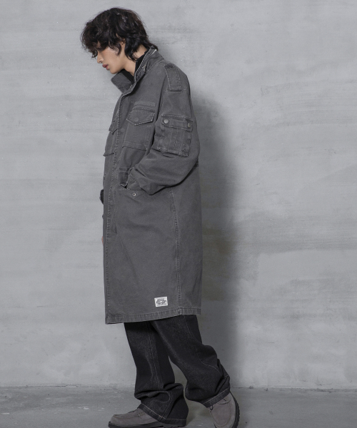 XJ143 밀리터리 빈티지 워싱 롱 M-65 필드 자켓 (CHARCOAL)