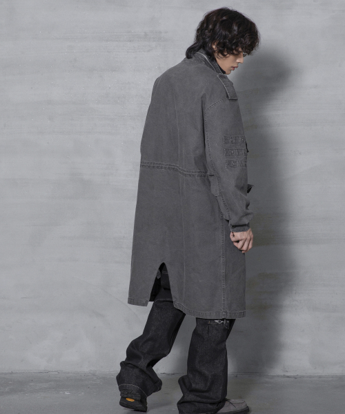 XJ143 밀리터리 빈티지 워싱 롱 M-65 필드 자켓 (CHARCOAL)