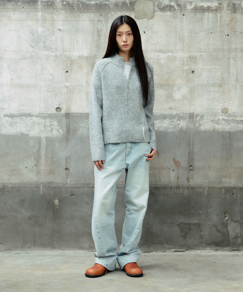 HAND STITCH KNIT ZIP-UP [LIGHT GREY]