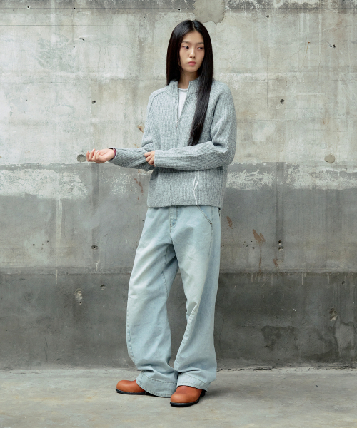 HAND STITCH KNIT ZIP-UP [LIGHT GREY]