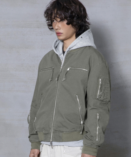 XJ141 멀티 지퍼 크롭 MA-1 자켓 (KHAKI)