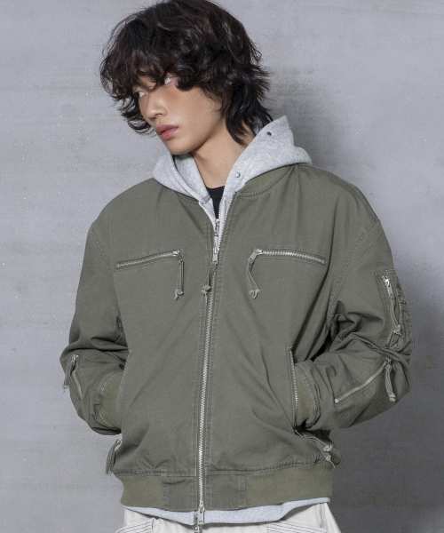 XJ141 멀티 지퍼 크롭 MA-1 자켓 (KHAKI)