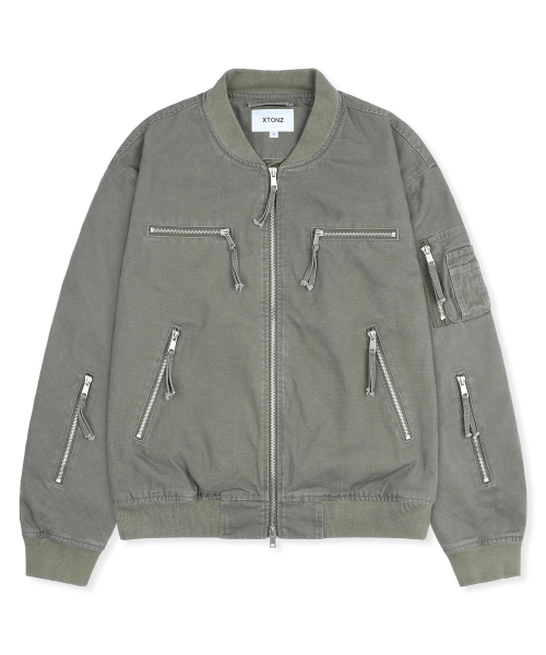 XJ141 멀티 지퍼 크롭 MA-1 자켓 (KHAKI)