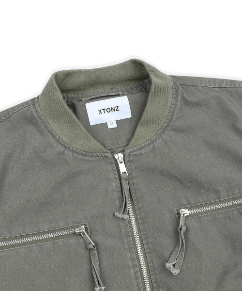 XJ141 멀티 지퍼 크롭 MA-1 자켓 (KHAKI)