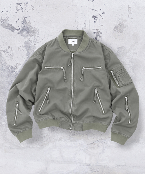 XJ141 멀티 지퍼 크롭 MA-1 자켓 (KHAKI)
