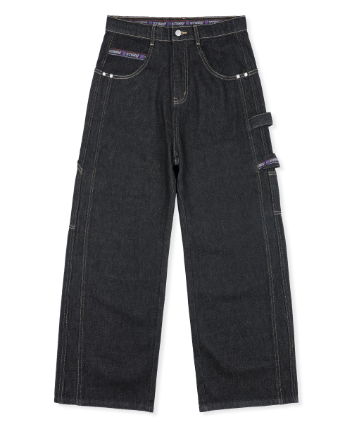 XP346 90s 롤업 루즈핏 카펜더 워크 데님 팬츠 (BLACK)
