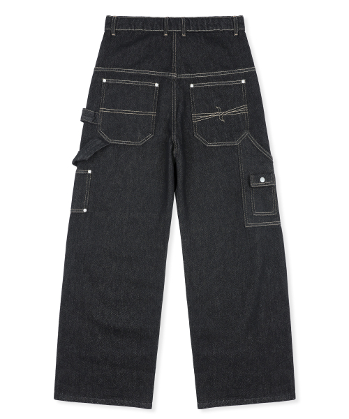 XP346 90s 롤업 루즈핏 카펜더 워크 데님 팬츠 (BLACK)