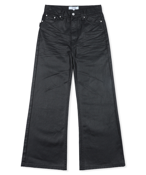 XP345 아일렛 벨티드 새깅 플레어 코팅 코튼 팬츠 (BLACK)