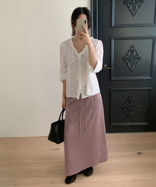 Linz Satin Long Skirt (Dusty pink)