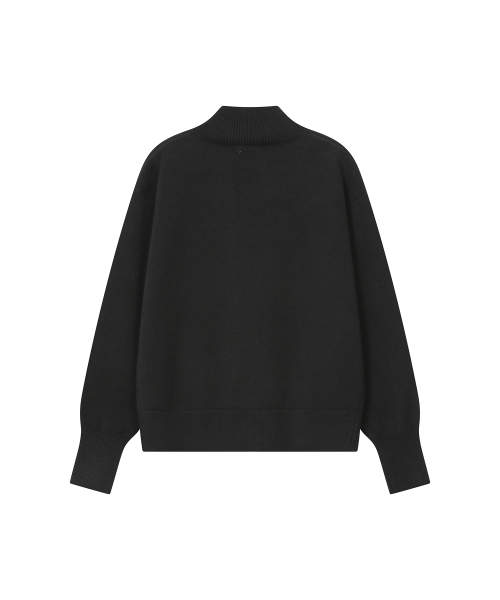 High neck knit cardigan BLACK