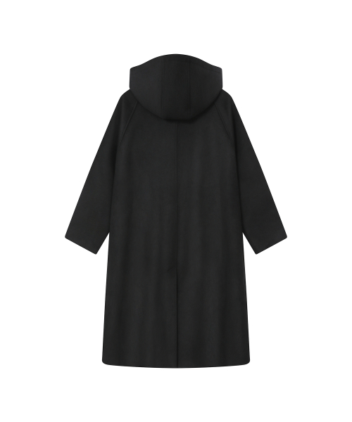 Asymmetric hoodie long duffle coat BLACK