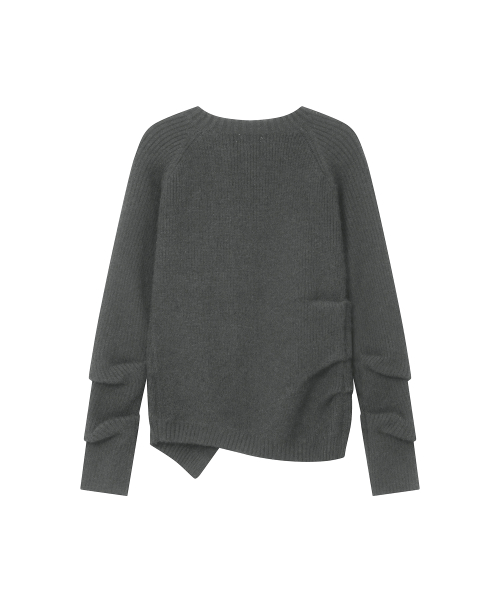 Unbalanced cowl button knit CHARCOAL