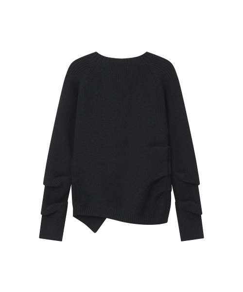 Unbalanced cowl button knit BLACK