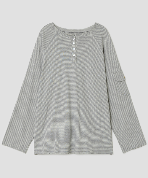 Raglan Henley Pocket Top [Gray]