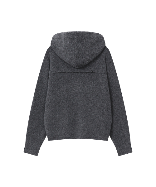 Button hoodie knit pullover CHARCOAL