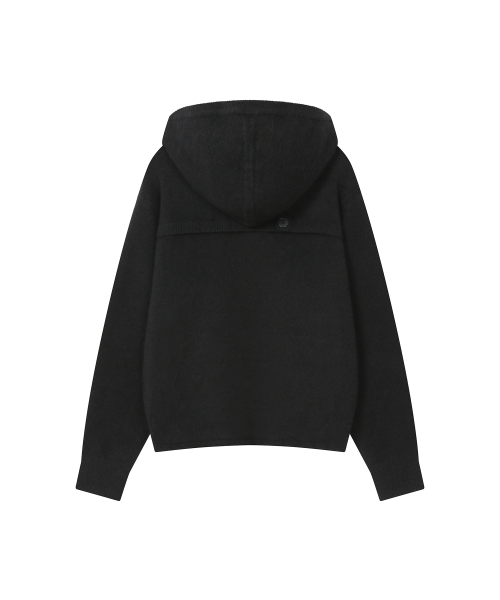 Button hoodie knit pullover BLACK