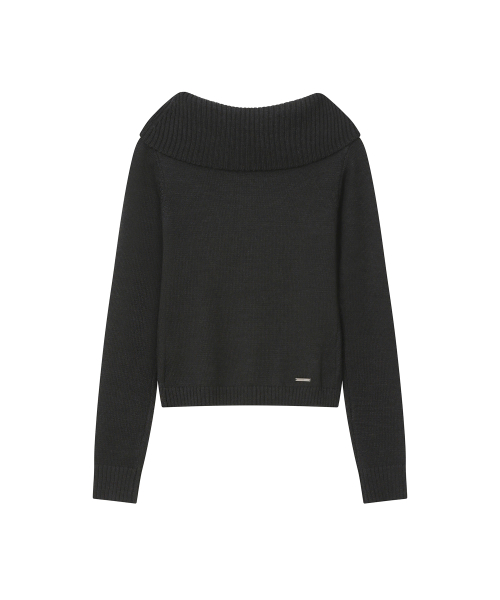 Button off shoulder knit BLACK