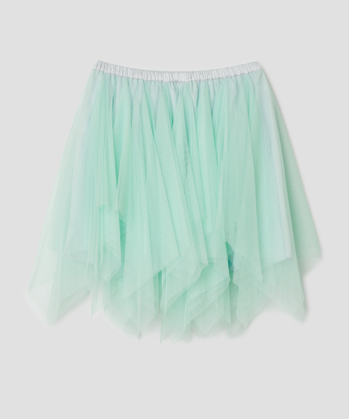 Asymmetric Mesh Skirt [Mint]