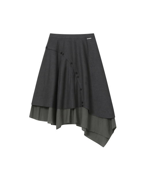 Asymmetric line draped skirt CHARCOAL