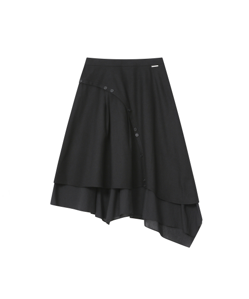 Asymmetric line draped skirt BLACK