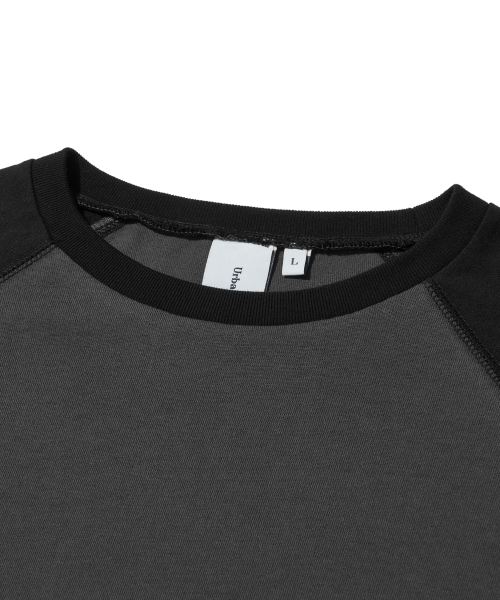Raw Edge Raglan Long Sleeve Tee_Charcoal