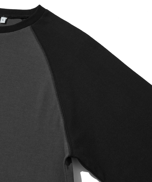 Raw Edge Raglan Long Sleeve Tee_Charcoal
