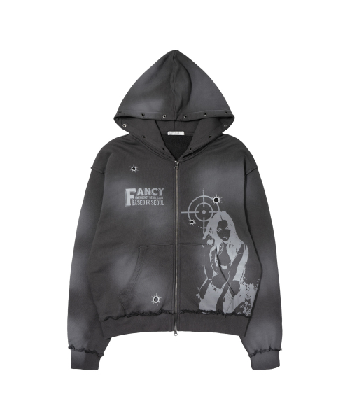 LOST TARGET HOODED ZIP-UP (CHARCOAL) F26ZA512