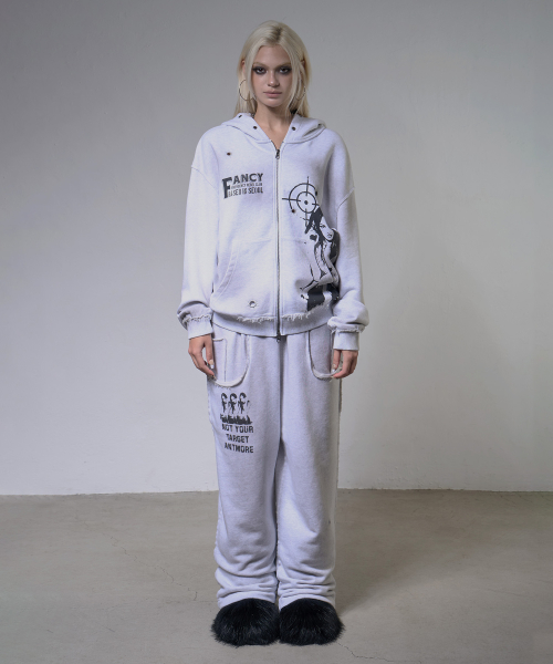 LOST TARGET HOODED ZIP-UP (WHITE MELANGE) F26ZA512