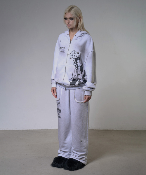 LOST TARGET HOODED ZIP-UP (WHITE MELANGE) F26ZA512