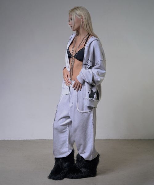 LOST TARGET HOODED ZIP-UP (WHITE MELANGE) F26ZA512