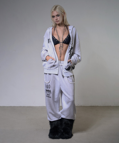 LOST TARGET HOODED ZIP-UP (WHITE MELANGE) F26ZA512
