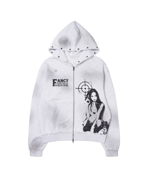 LOST TARGET HOODED ZIP-UP (WHITE MELANGE) F26ZA512