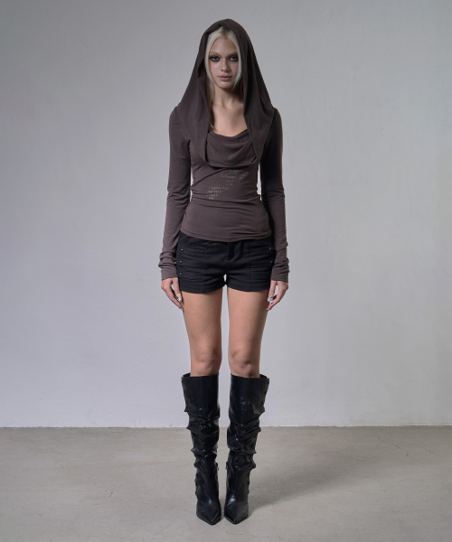 DRAPE HOODIE LONG SLEEVE (BROWN) F26ZB521