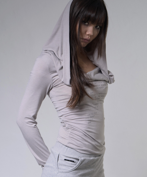 DRAPE HOODIE LONG SLEEVE (LIGHT GRAY) F26ZB521