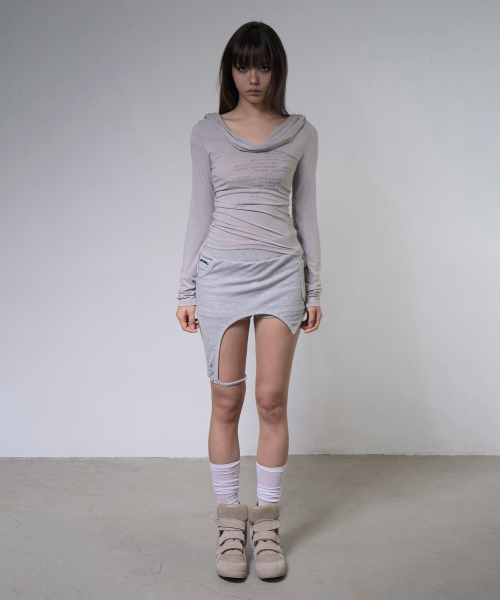 DRAPE HOODIE LONG SLEEVE (LIGHT GRAY) F26ZB521